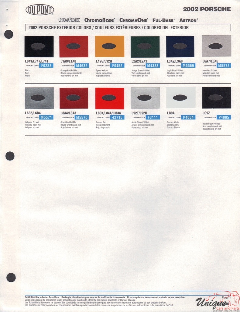 2002 Porsche Paint Charts DuPont 1